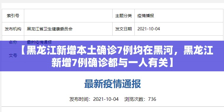 【黑龙江新增本土确诊7例均在黑河,黑龙江新增7例确诊都与一人有关】 【黑龙江新增本土确诊7例均在黑河,黑龙江新增7例确诊都与一人有关】