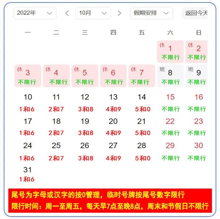 限号2023年6月最新限号时间表(限号2022) 限号2023年6月最新限号时间表(限号2022)