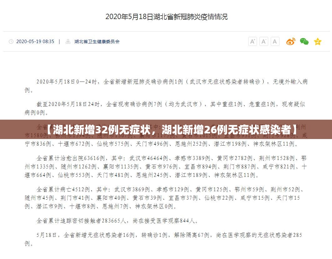 【湖北新增32例无症状，湖北新增26例无症状感染者】