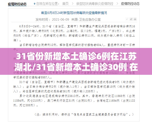 31省份新增本土确诊6例在江苏湖北/31省新增本土确诊30例 在江苏等6省市 31省份新增本土确诊6例在江苏湖北/31省新增本土确诊30例 在江苏等6省市