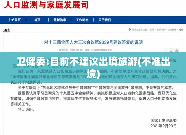 卫健委:目前不建议出境旅游(不准出境) 卫健委:目前不建议出境旅游(不准出境)