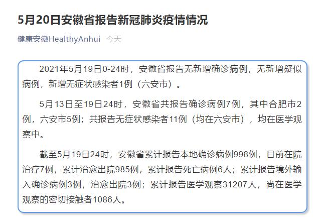 安徽新增无症状感染者42例(安徽报告新增无症状感染者1例) 安徽新增无症状感染者42例(安徽报告新增无症状感染者1例)