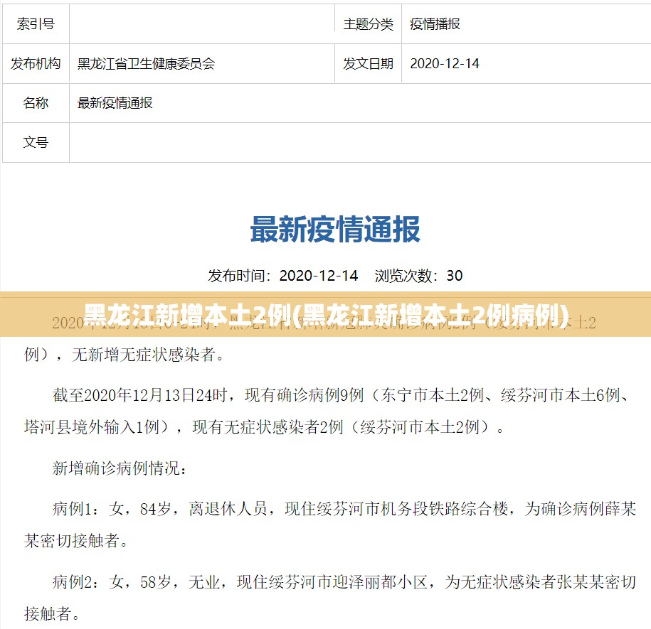 黑龙江新增本土2例(黑龙江新增本土2例病例)