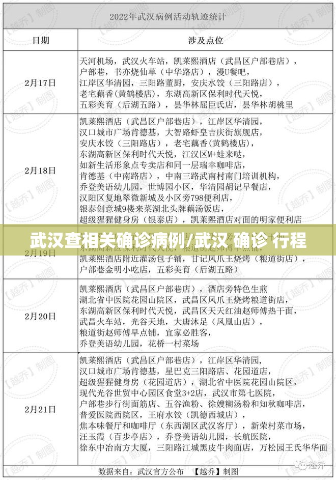 武汉查相关确诊病例/武汉 确诊 行程 武汉查相关确诊病例/武汉 确诊 行程