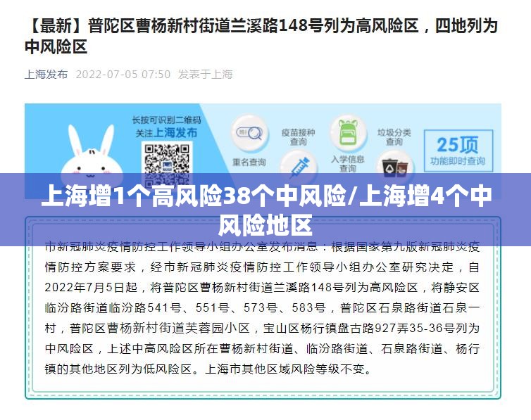 上海增1个高风险38个中风险/上海增4个中风险地区